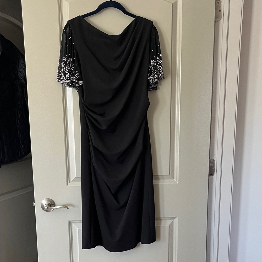 Betsy Adam Elegant Black Midi Dress with Embellished Sleeves